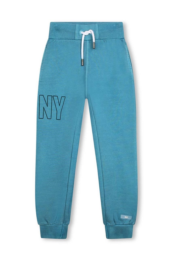 Dkny spodnie dresowe bawełniane dziecięce nadruk turkusowy D54000.162.174