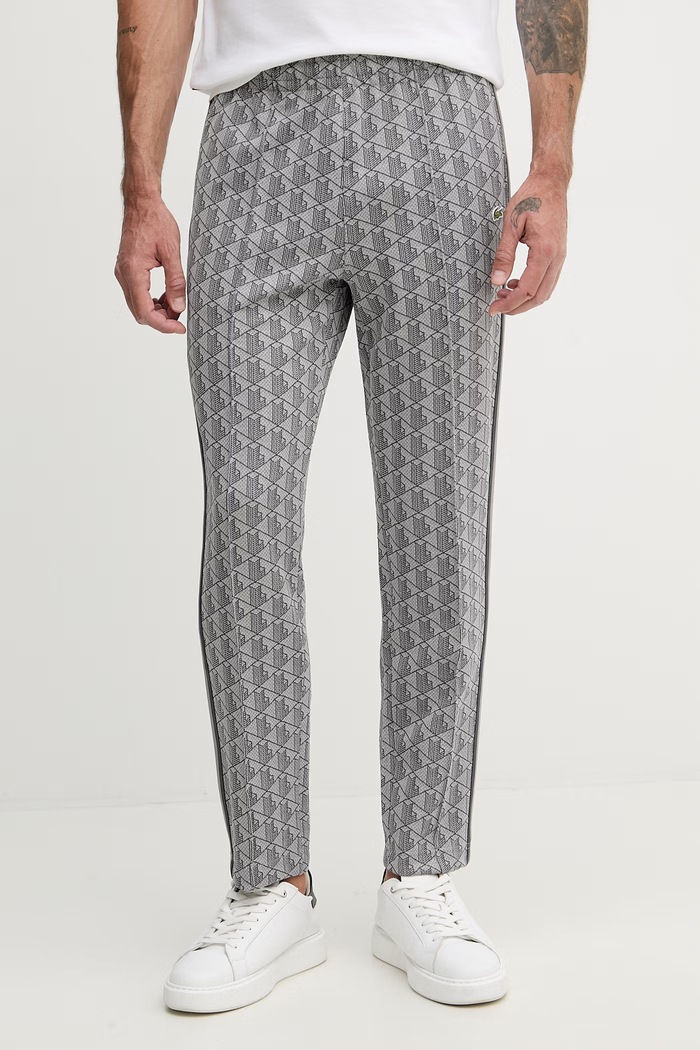 Lacoste teplákové nohavice pánske s bavlnou pletenina sivá XH1440