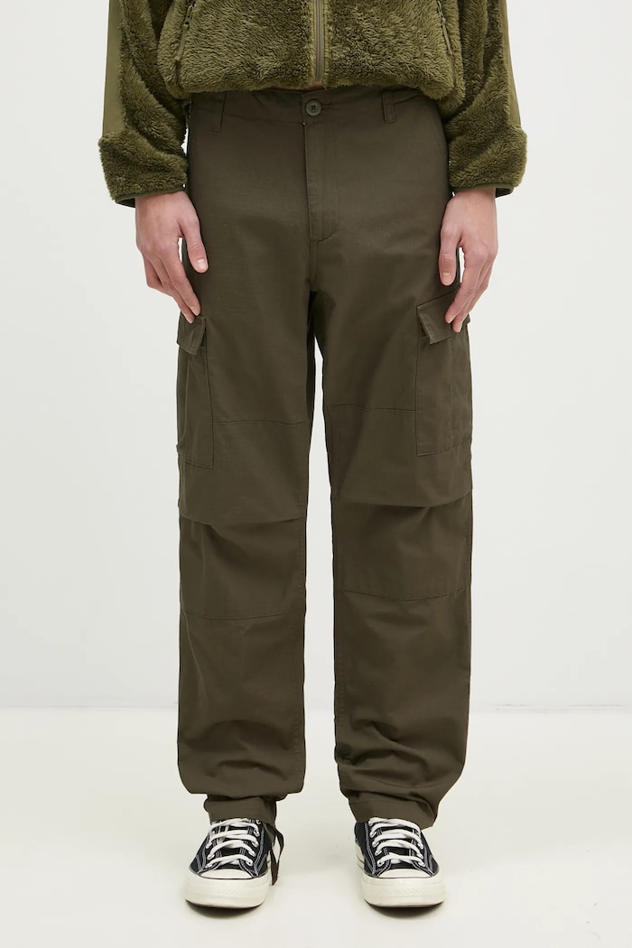 Хлопковые брюки Carhartt WIP гладкий зелёный I032468.6302