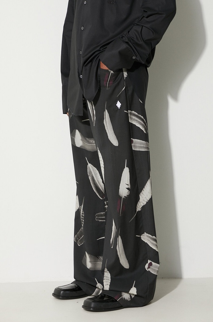Marcelo Burlon pantaloni de lână Aop Wind Feathers lana negru CMCA187F23FAB0031001