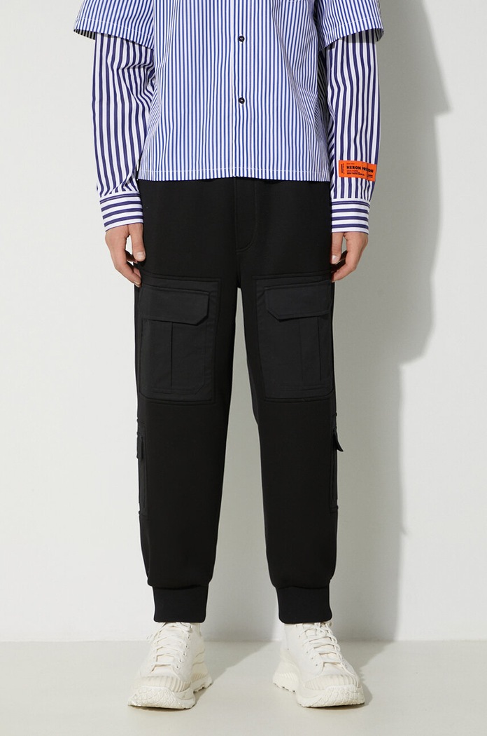 Neil Barett pantaloni de trening FIREMAN LOOSE CARGO tricotaj negru PBJP072H.V512C.01