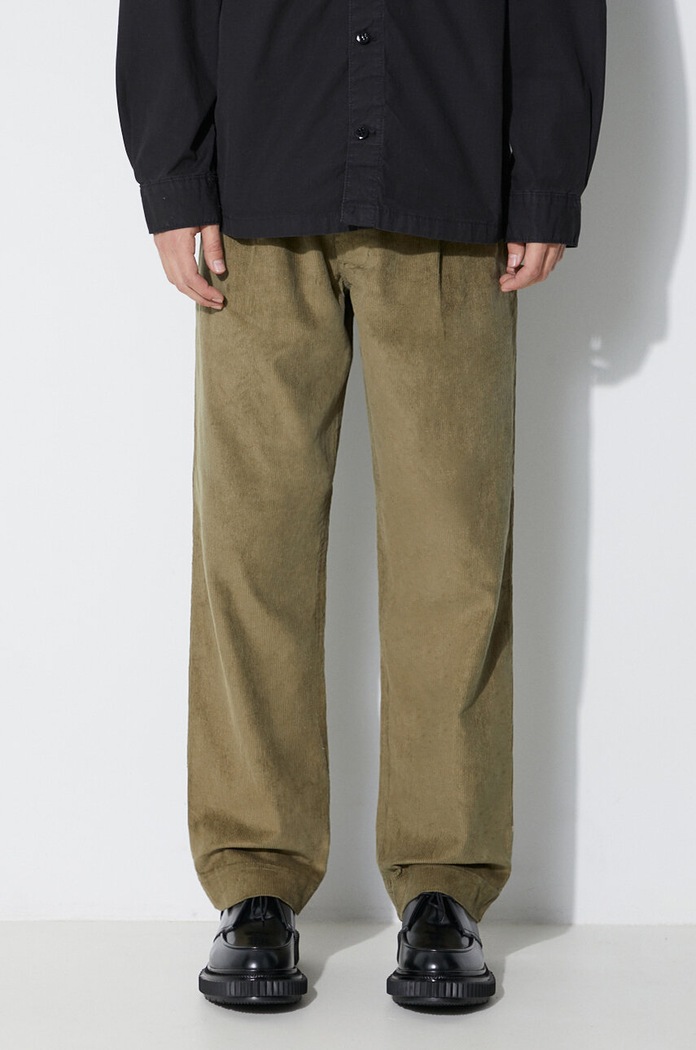 Hlače od samta Maharishi Loose Chino bez uzorka zelena 4568.OLIVE