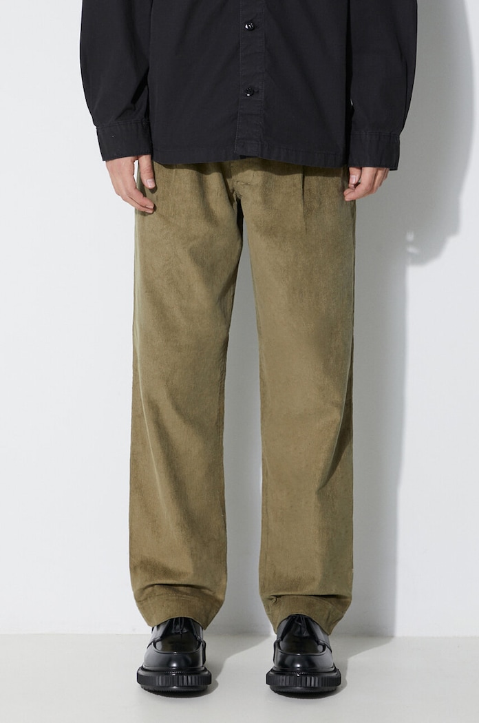 Hlače od samta Maharishi Loose Chino bez uzorka zelena 4568.OLIVE
