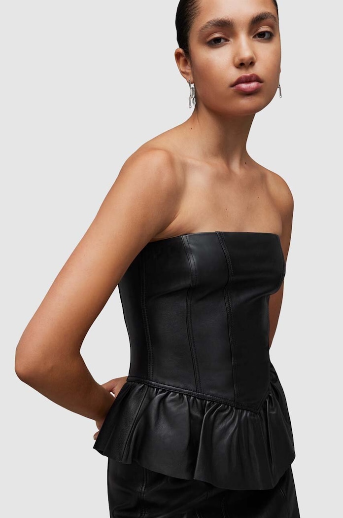 Кожена рокля AllSaints WL068Z CASSIE LEA RUFFLE DR WL068Z черен AW23