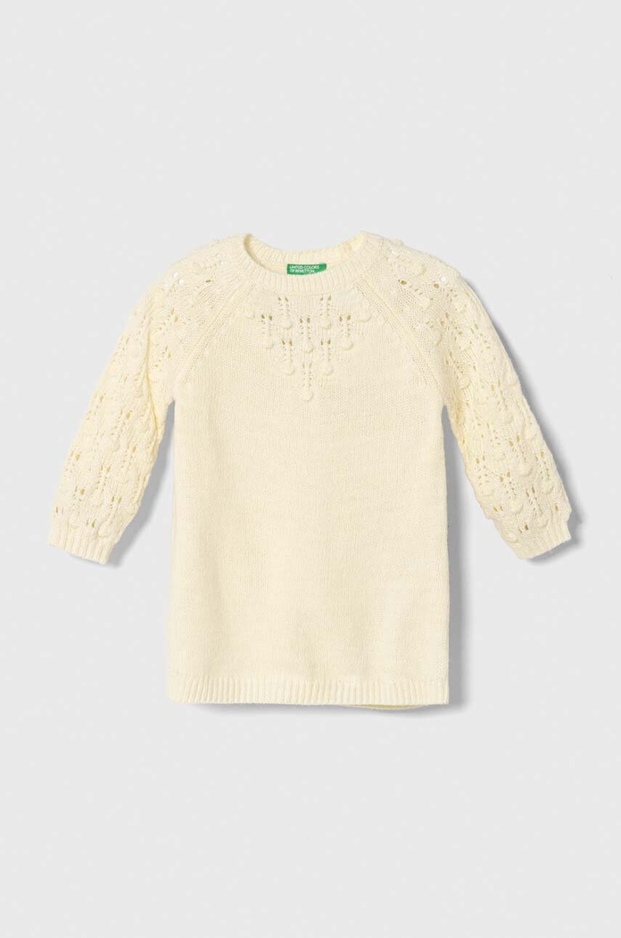 United Colors of Benetton sukienka z domieszką wełny dziecięca długi beżowy 1UTKCV002.P.SEASONAL