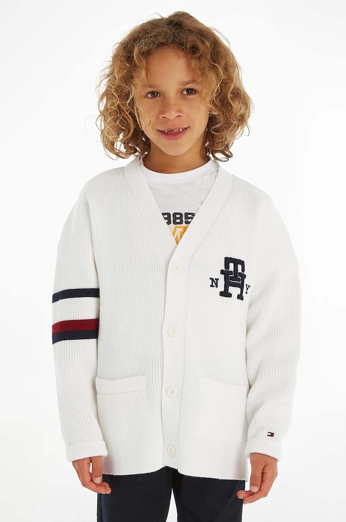 Dječji pamučni kardigan Tommy Hilfiger Planet friendly bijela KB0KB08366.128.176.9BYX