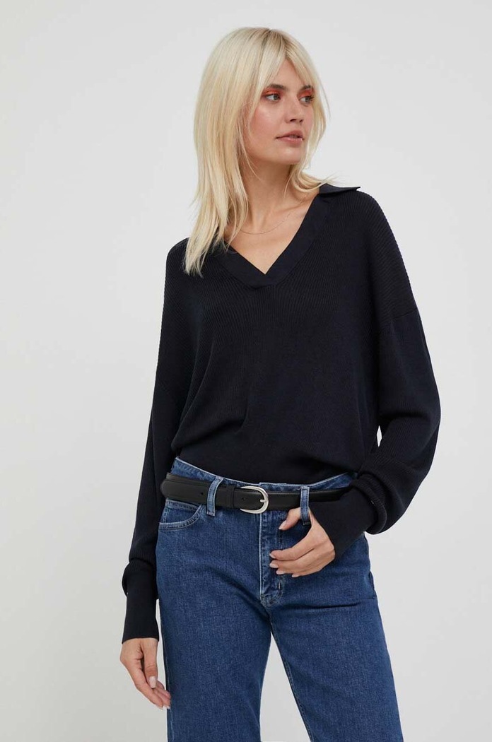Ένα πουλόβερ σε μείγμα μεταξιού Tommy Hilfiger άλλο σκούρο μπλε WW0WW38988