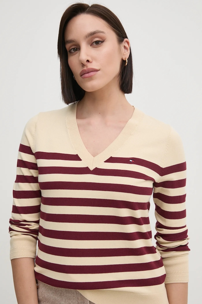 Tommy Hilfiger svetr dámský s bavlnou béžová WW0WW40098
