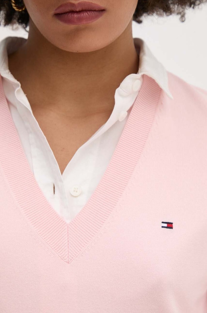 Tommy Hilfiger πουλόβερ γυναικείο με βαμβάκι WW0WW40098 ροζ