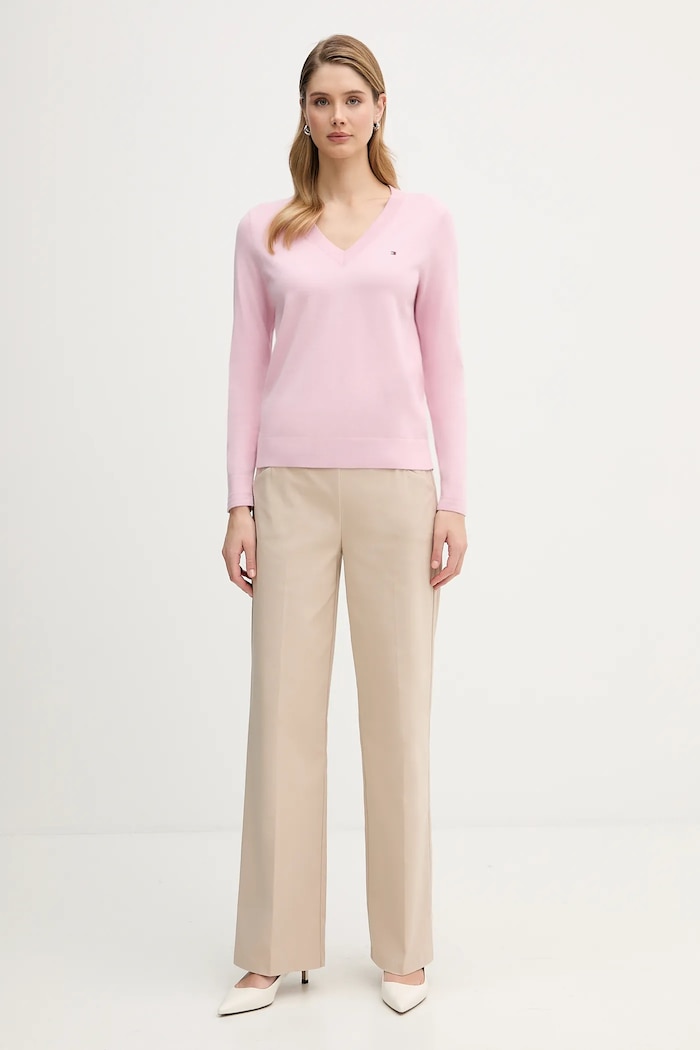 Tommy Hilfiger pulover ženski z bombažem WW0WW40098 roza SS26