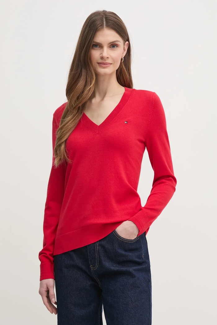 Tommy Hilfiger sweter damski z bawełną pozostałe czerwony WW0WW40098