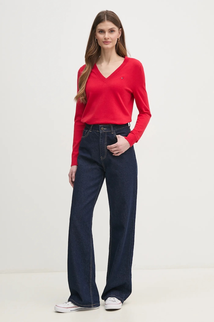 Tommy Hilfiger sweter damski z bawełną WW0WW40098 czerwony SS26