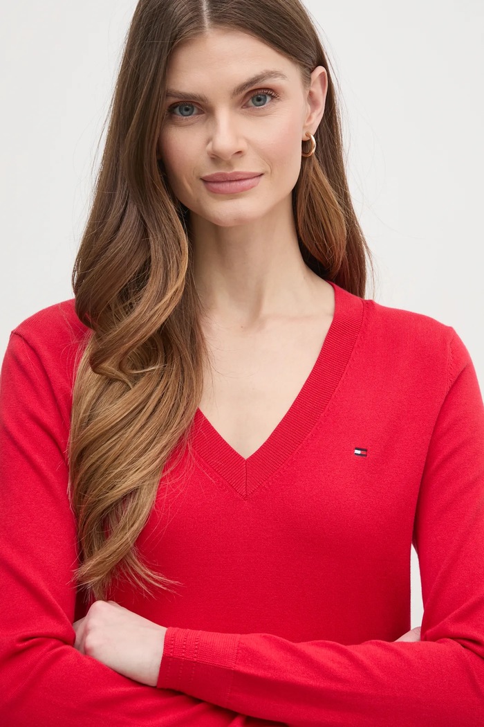 Tommy Hilfiger sweter damski z bawełną czerwony WW0WW40098