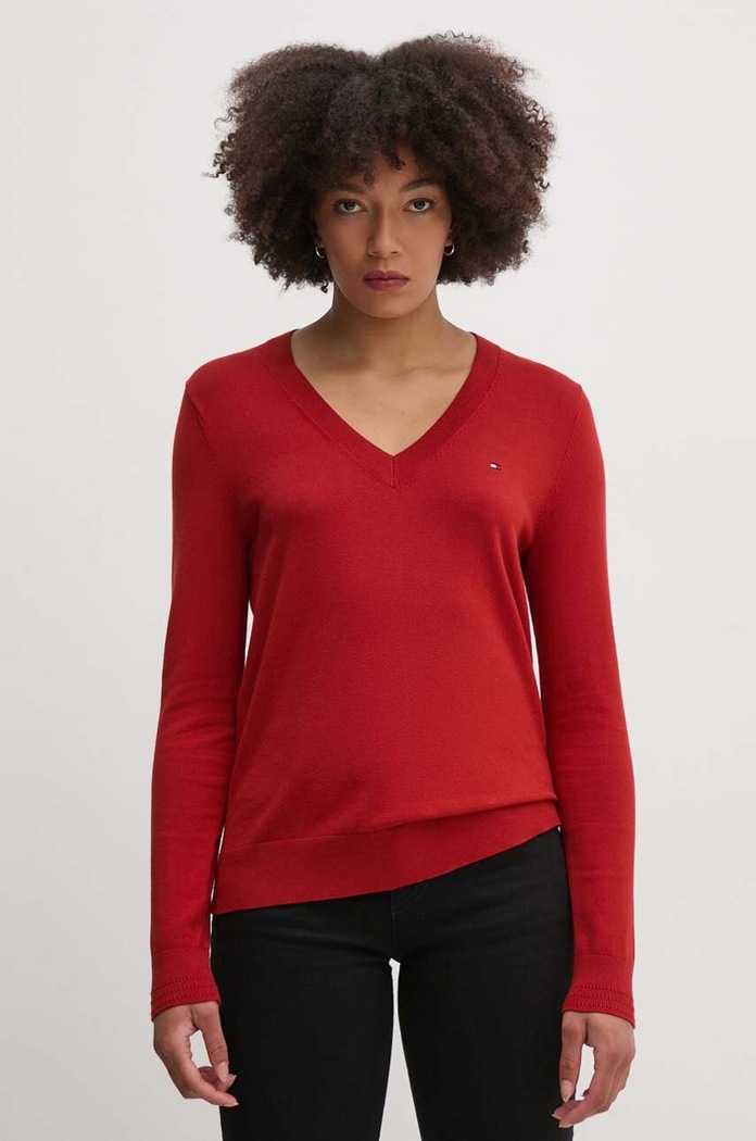 Tommy Hilfiger πουλόβερ γυναικείο με βαμβάκι κόκκινο WW0WW40098