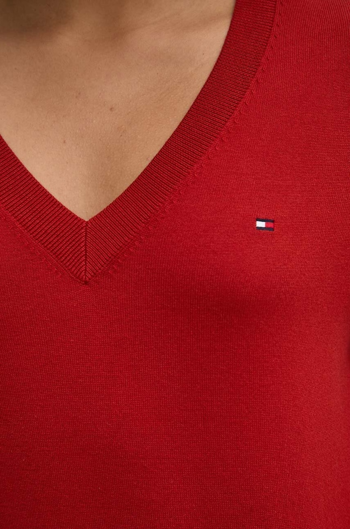 Tommy Hilfiger πουλόβερ γυναικείο με βαμβάκι WW0WW40098 κόκκινο