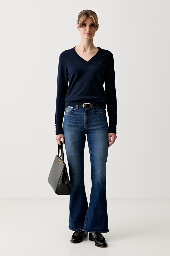 Tommy Hilfiger svetr dámský s bavlnou WW0WW40098 námořnická modř SS26