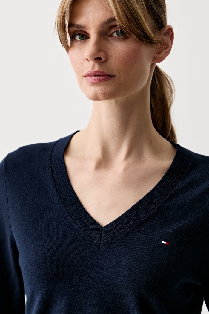 Tommy Hilfiger svetr dámský s bavlnou námořnická modř WW0WW40098