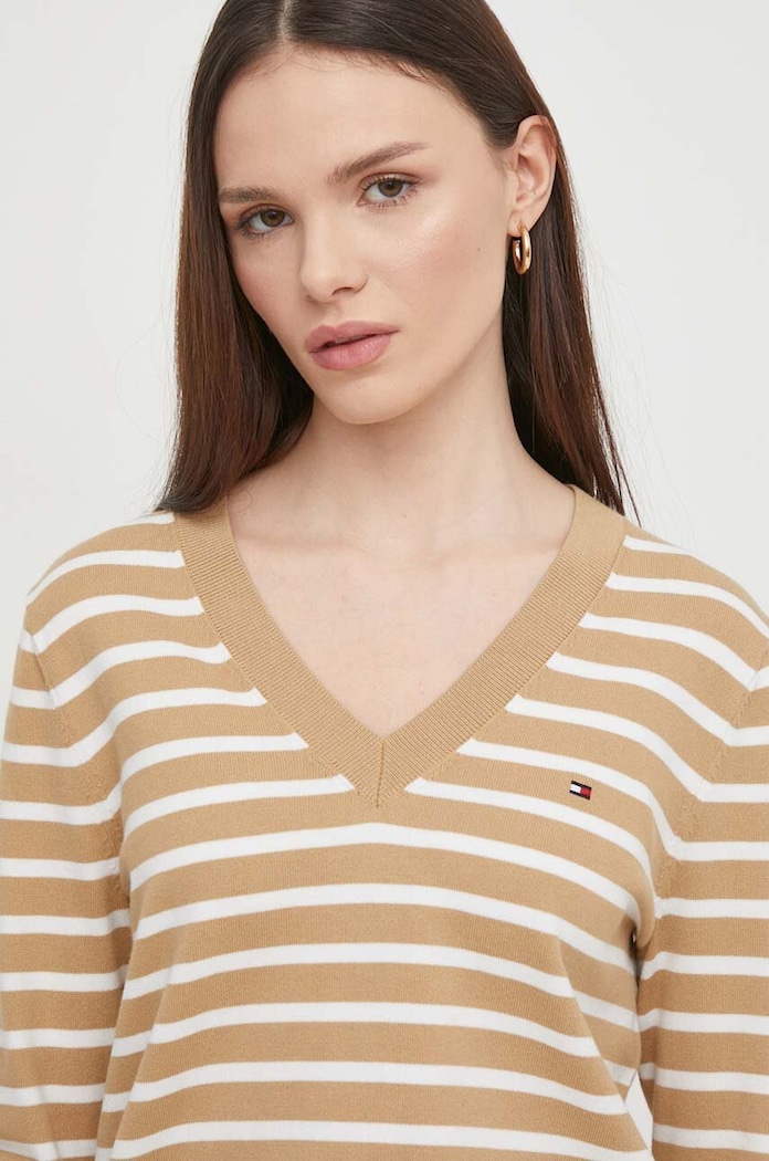 Tommy Hilfiger svetr dámský s bavlnou hnědá WW0WW40098