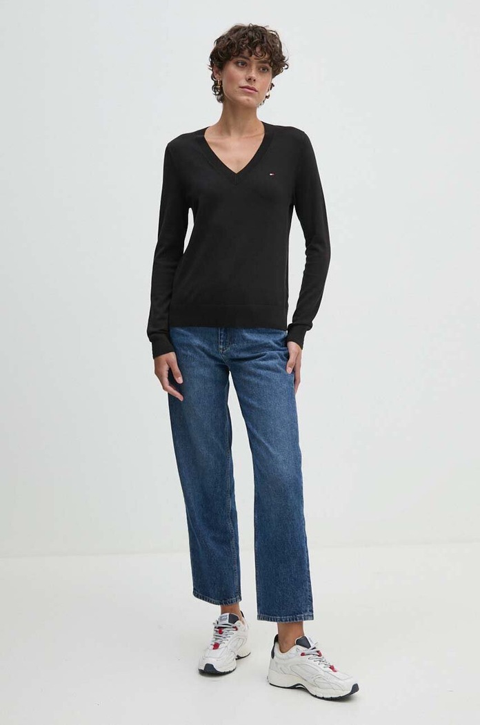 Tommy Hilfiger πουλόβερ γυναικείο με βαμβάκι WW0WW40098 μαύρο SS26
