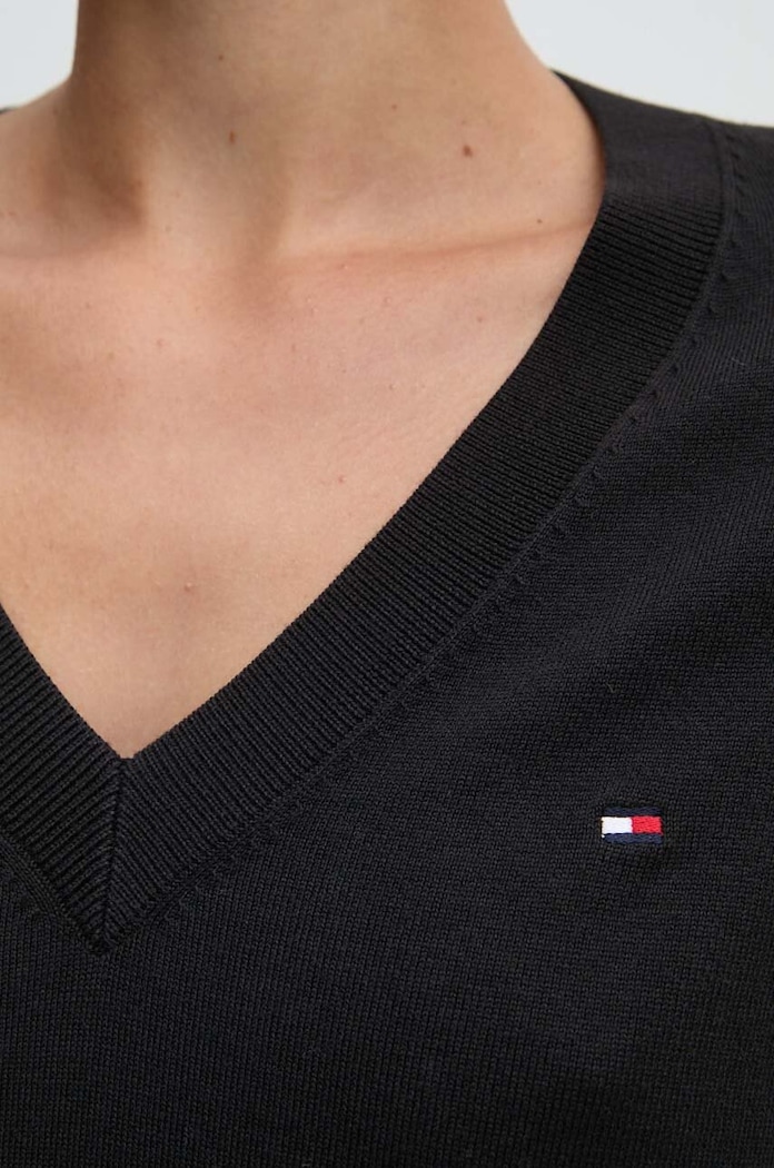 Tommy Hilfiger πουλόβερ γυναικείο με βαμβάκι WW0WW40098 μαύρο