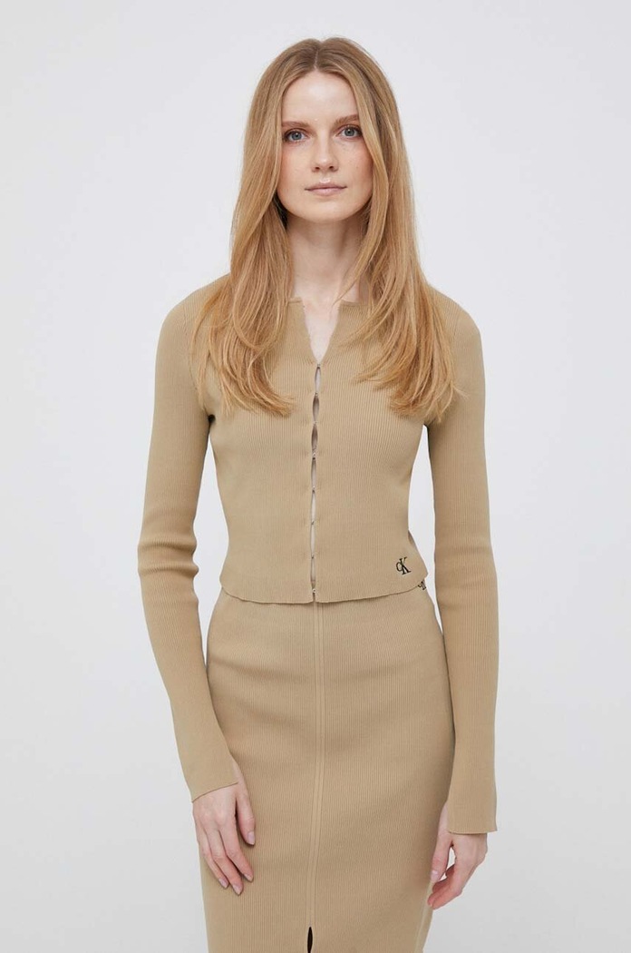 Calvin Klein Jeans kardigán sima bézs J20J221349