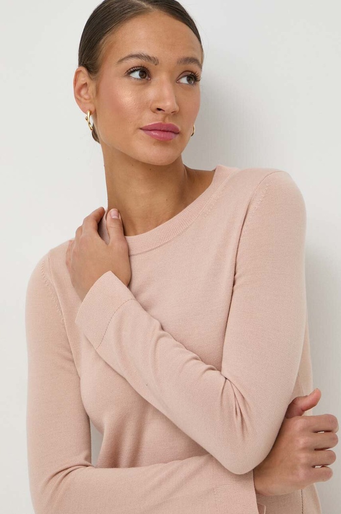 BOSS sweter wełniany okrągły różowy 50492551