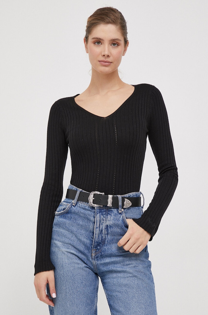 Pepe Jeans sweter z domieszką wełny okrągły czarny PL702056.999