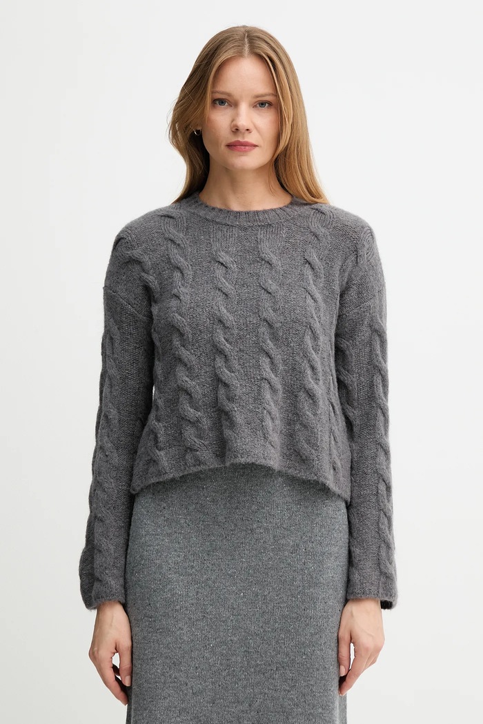 Sisley sweter z domieszką wełny okrągły szary 123WM103R.60W
