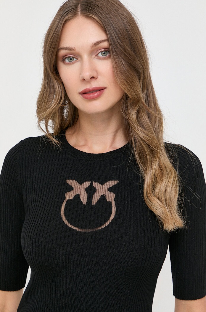 Pinko sweter wełniany okrągły czarny 102017.A18M