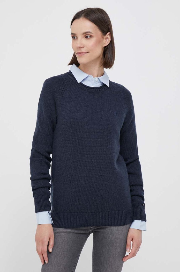 Vlněný svetr Tommy Hilfiger směs námořnická modř WW0WW41171