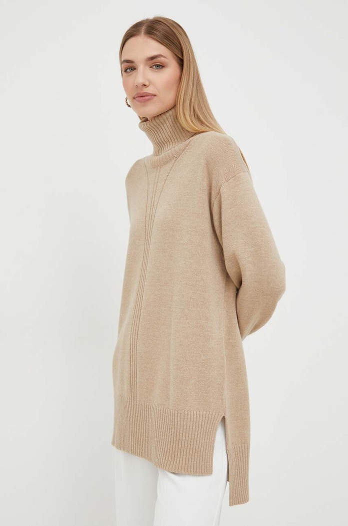 Trussardi sweter z domieszką wełny z domieszką wełny beżowy 56M00615.0F000779