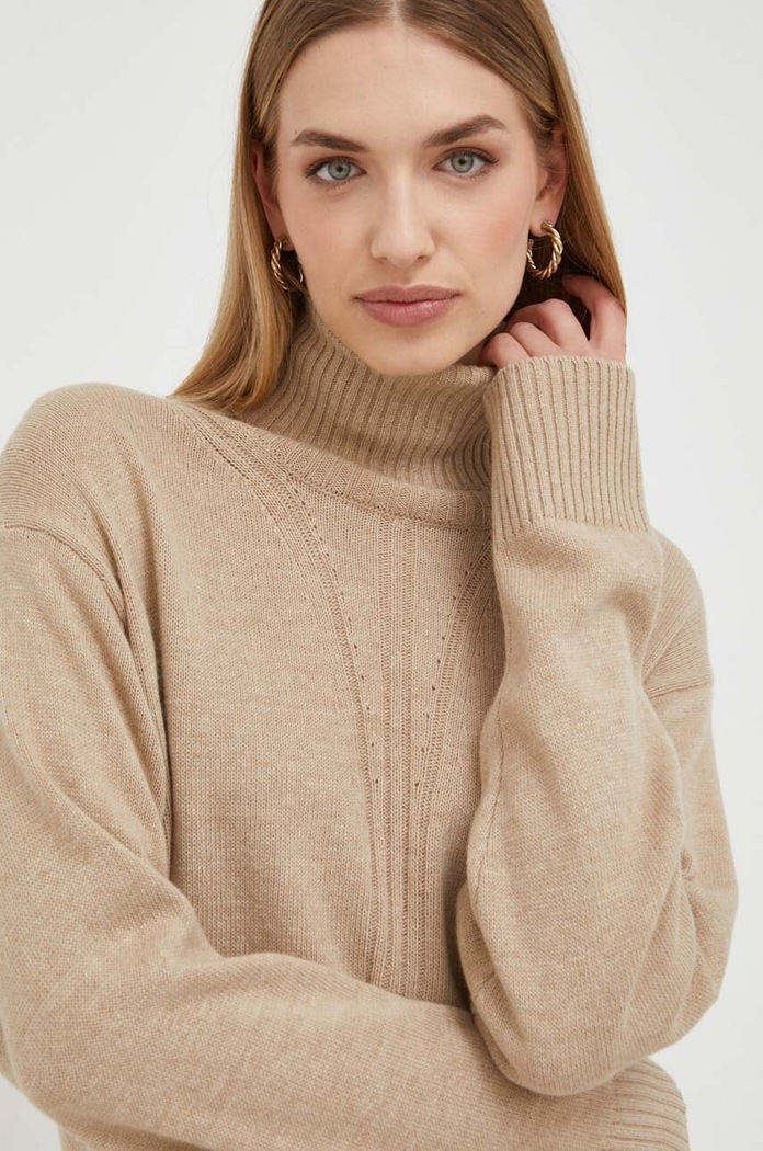Trussardi sweter z domieszką wełny beżowy 56M00615.0F000779