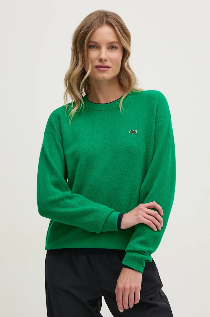Lacoste sweter wełniany okrągły zielony AF9551