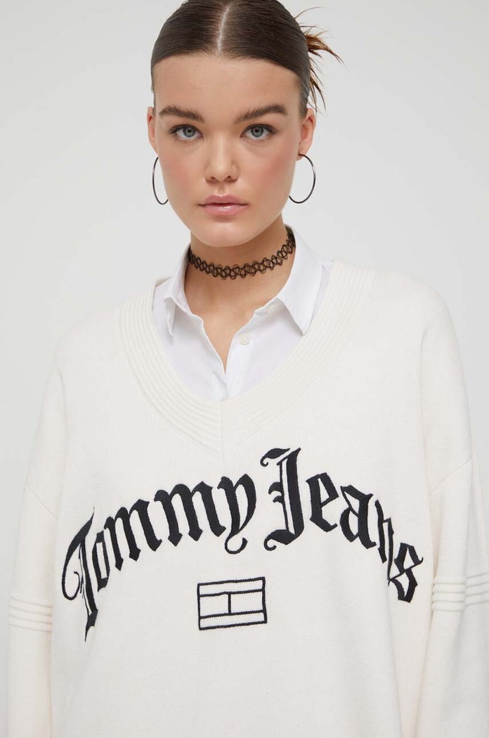Svetr Tommy Jeans V výstřih béžová DW0DW16530