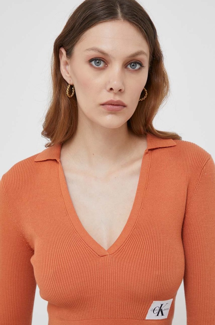 Tričko s dlhým rukávom Calvin Klein Jeans oranžová J20J221969