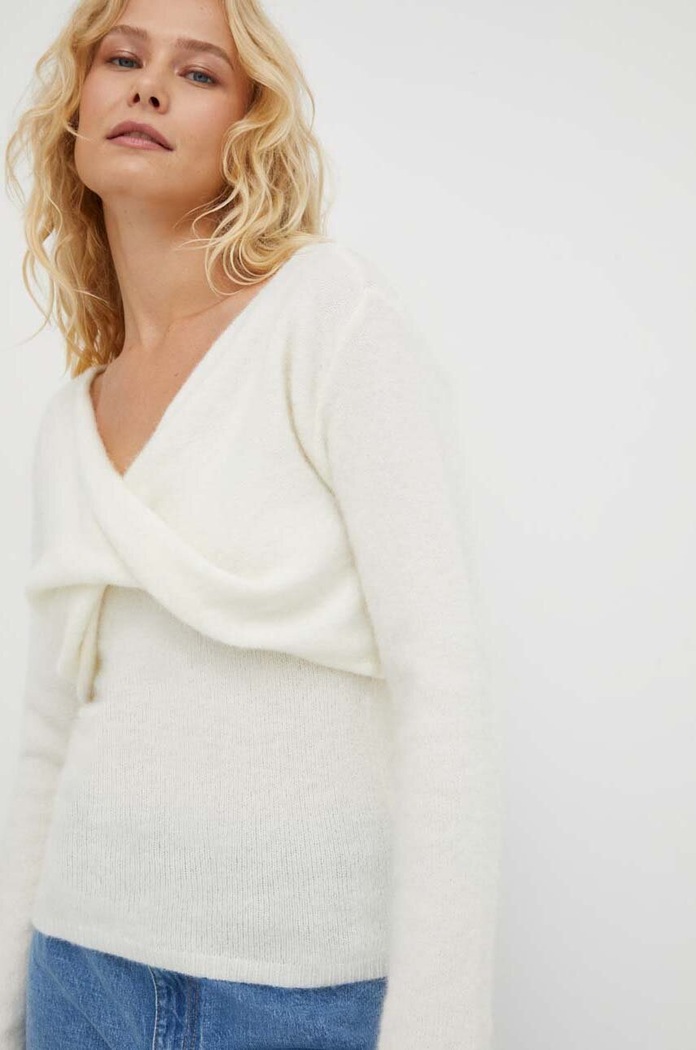 Gestuz sweter wełniany okrągły beżowy 10908335