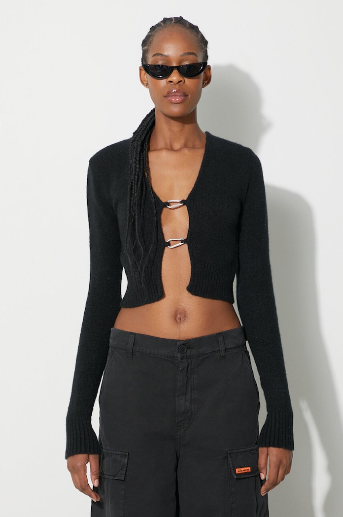 Heron Preston kardigan z domieszką wełny Carabiner Knit Cardigan cienka czarny HWHB008F23KNI0011000