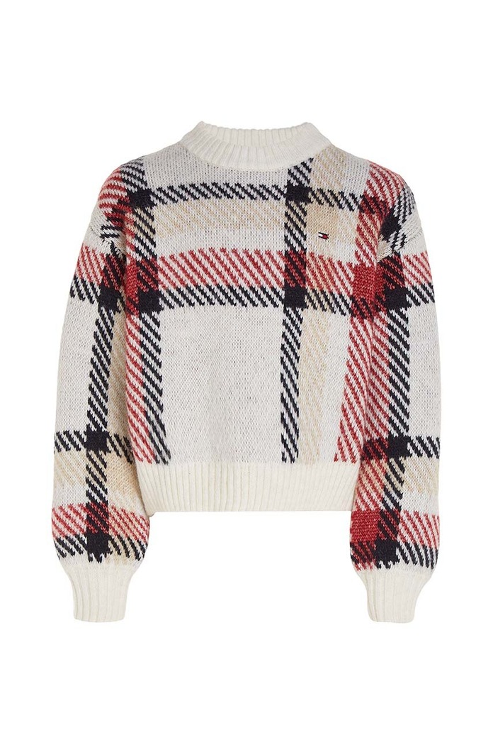 Detský sveter s prímesou vlny Tommy Hilfiger KG0KG07469.128.176.9BYX biela AW23