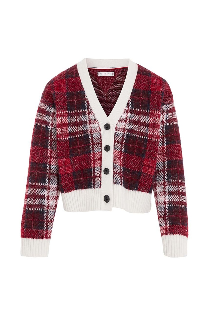 Tommy Hilfiger kardigan z domieszką wełny dziecięcy KG0KG07635.128.176.9BYX czerwony AW23