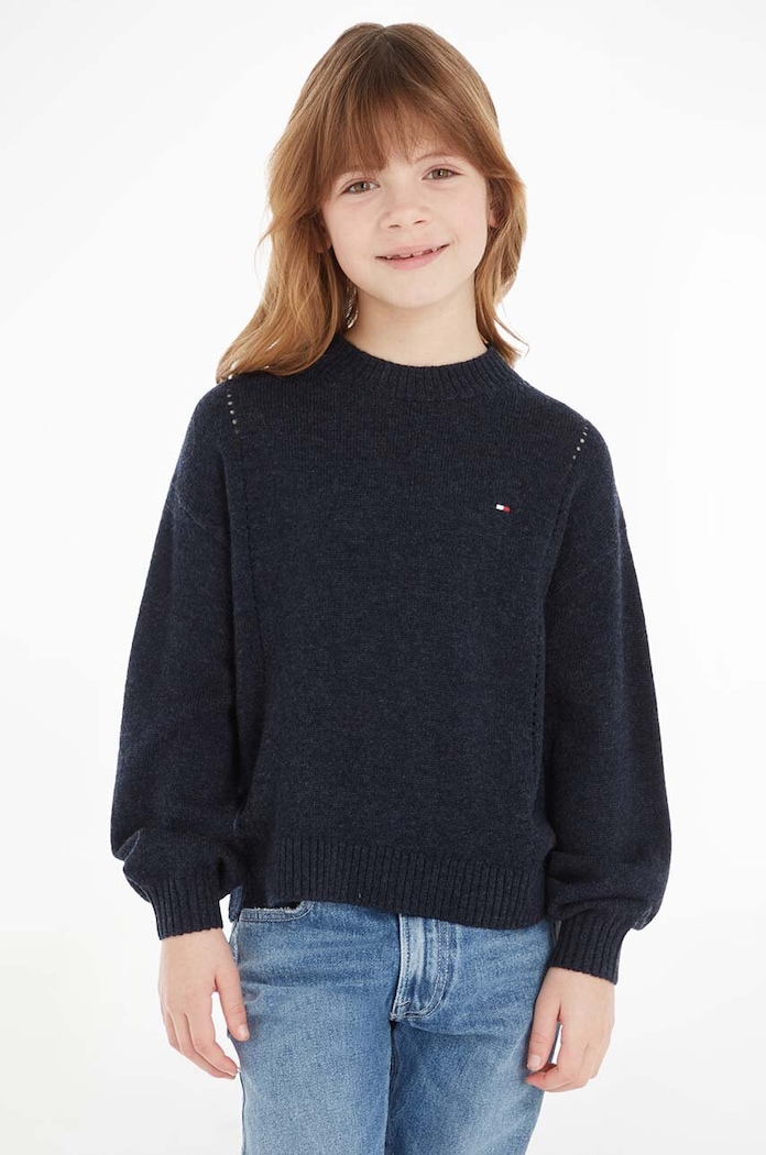 Tommy Hilfiger pulover de lână pentru copii uni bleumarin KG0KG07801.128.176.9BYX