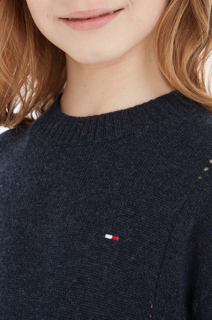 Tommy Hilfiger pulover de lână pentru copii KG0KG07801.128.176.9BYX bleumarin