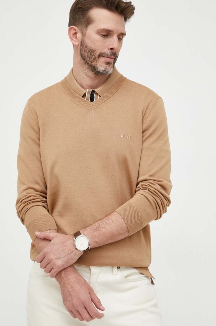 BOSS sweter wełniany Baram-L szpic beżowy 50476363