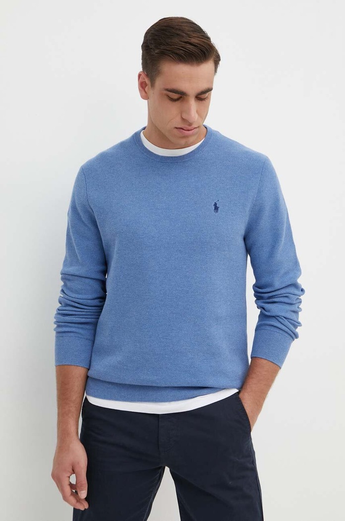 Bavlněný svetr Polo Ralph Lauren kulatý modrá 710918163