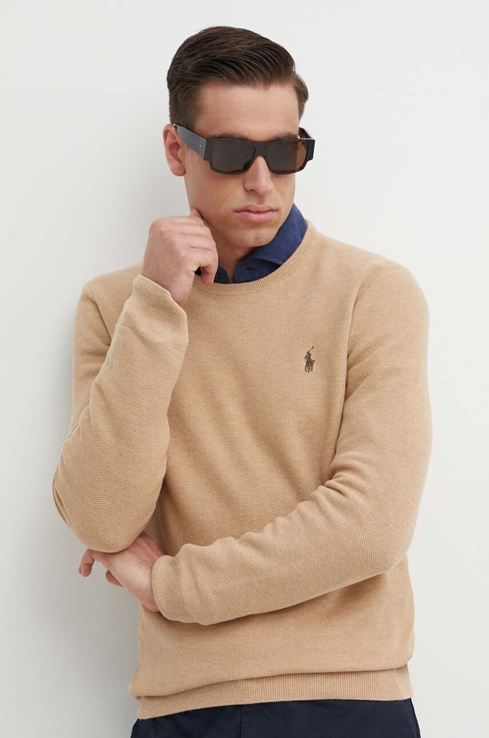 Bavlněný svetr Polo Ralph Lauren kulatý béžová 710918163