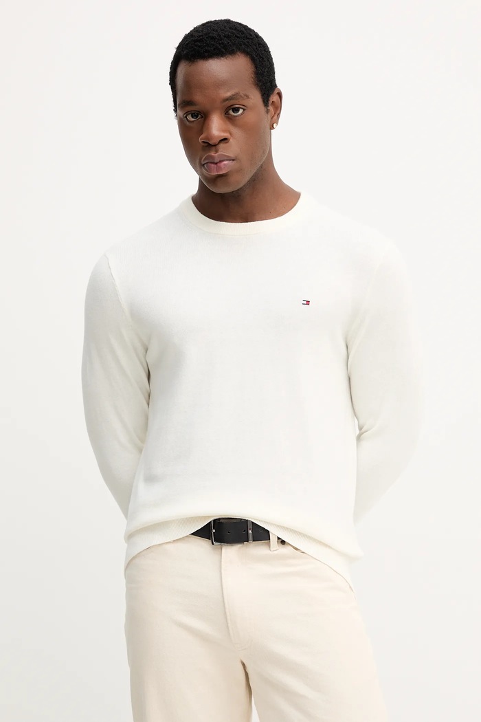 Svetr s příměsí kašmíru Tommy Hilfiger béžová MW0MW28046