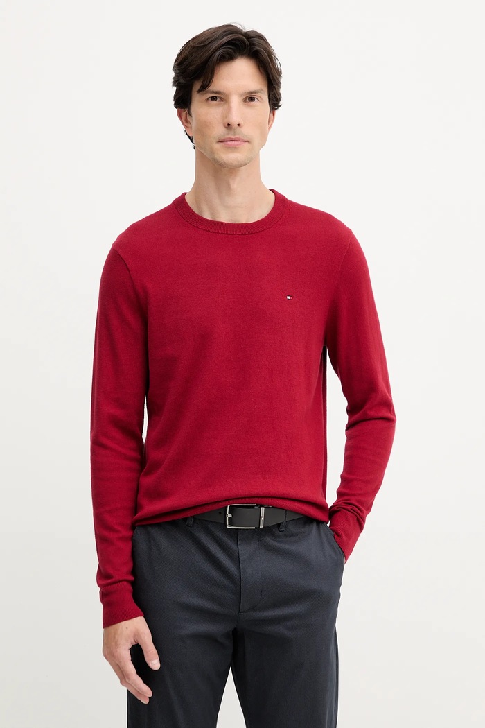 Pulover s primesjo kašmirja Tommy Hilfiger Tanka bordo MW0MW28046