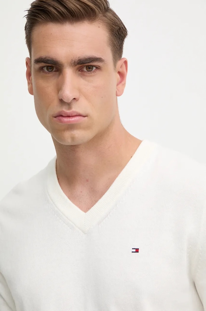 Tommy Hilfiger sweter z domieszką kaszmiru beżowy MW0MW28047