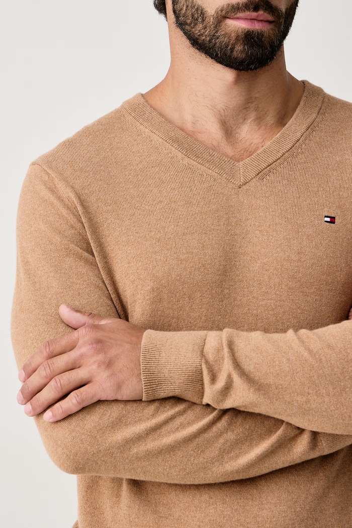 Maglione da uomo con misto cashmere Tommy Hilfiger MW0MW28047 beige