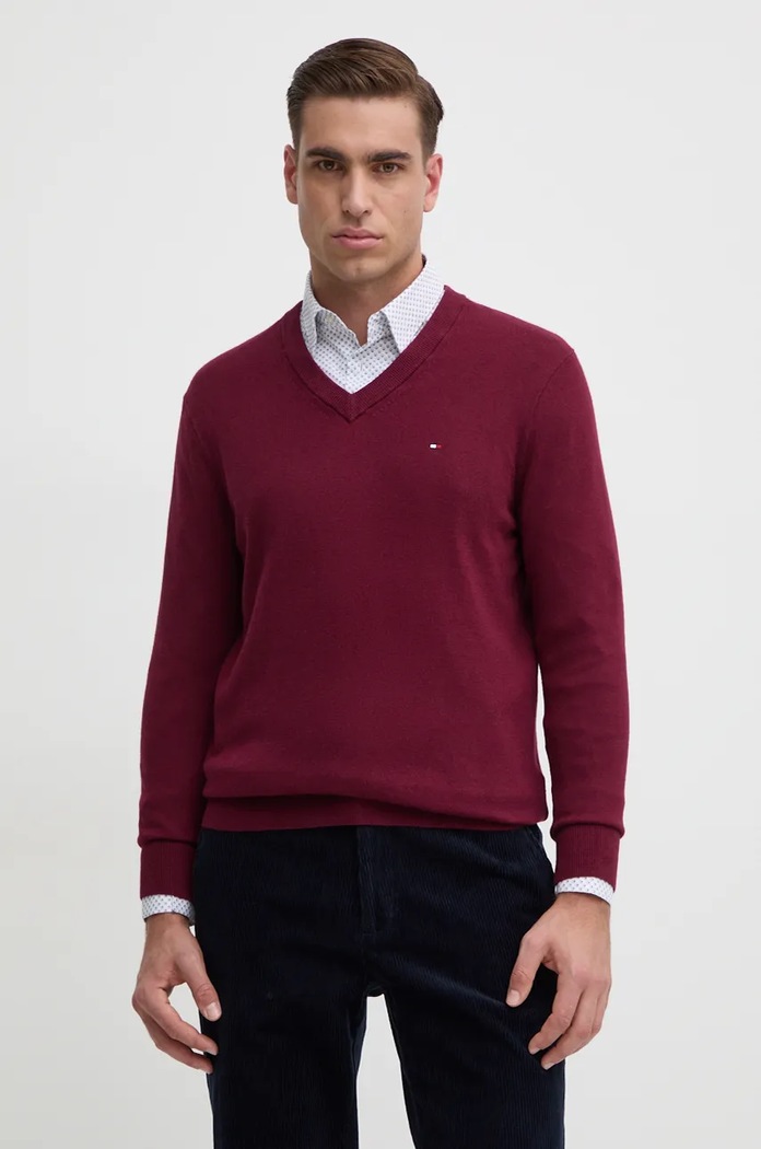 Tommy Hilfiger pulover din amestec de casmir burgundia MW0MW28047