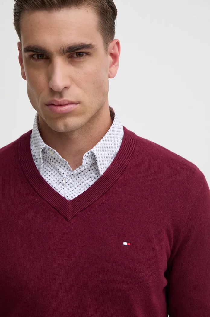 Tommy Hilfiger pulover din amestec de casmir burgundia MW0MW28047